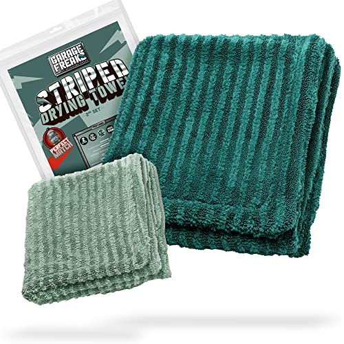 Garage Freaks - Striped Drying Towel - XL sucha ściereczka 50 x 80 cm, 1300 g/m², jasnozielona - bardzo chłonna, hybrydowa ściereczka do osuszania - wysycha samochód, motocykl i rower