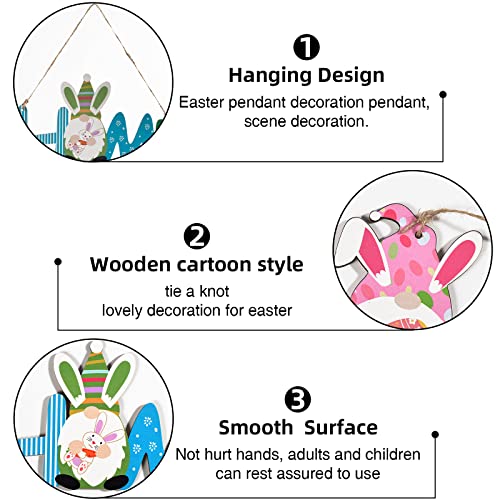 COLEESON 2 sztuki drewnianych zajączków, kolorowe zawieszki wielkanocne, zajączek wielkanocny, dekoracja wielkanocna, prezent do domu, na Wielkanoc, imprezę, drzwi, okno, dekoracja - obrazek 6