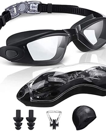 ehomiiii Okulary do pływania, Okulary do basenu przeciwmgielne Ochrona UV bez wycieku Regulowana długość dla dorosłych mężczyzn kobiet z klipsem do nosa