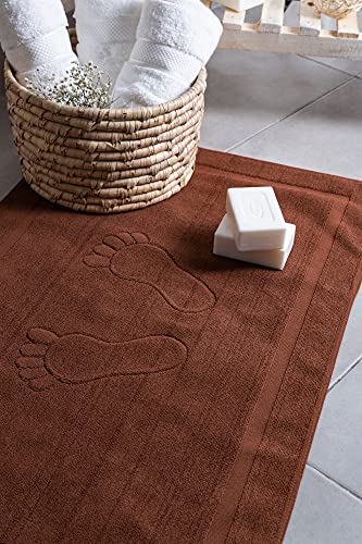 Komfortec Dywanik łazienkowy 2-częściowy, dywanik prysznicowy z frotte, mata prysznicowa nadaje się do prania, 800 g/m² i 100% bawełna, chłonny i szybkoschnący, 50 x 80 cm, czekoladowy brąz - obrazek 6