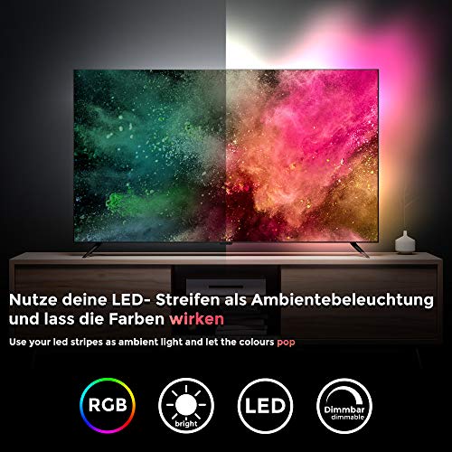 B.K.Licht - Taśma LED TV Strip RGB – listwa świetlna LED – 2 m taśma LED do podświetlenia tła ze zmianą kolorów 40-60 cali - obrazek 7
