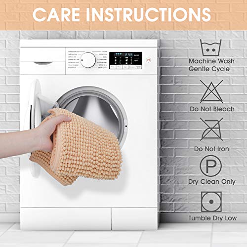 JARITTO Łazienka antypoślizgowa mata łazienkowa szenilowa mikrofibra dywan podłogowy miękki można prać w pralce chłonny do prysznica toalety 40 x 60 cm (beżowy) - obrazek 6