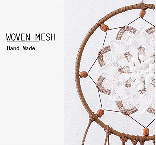 VALAM Biały łapacz snów makrama, ręcznie wykonany, dekoracja boho, mały łapacz snów, prezent w stylu vintage, ręcznie tkana dekoracja pokoju, 55 x 15 cm - obrazek 5