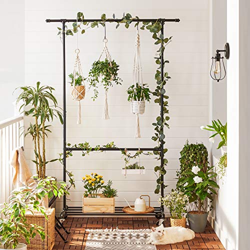 SONGMICS Wieszak na ubrania w stylu industrialnym, obciążenie do 110 kg, wieszak na ubrania na kółkach, 2 drążki na ubrania, z metalu, dobrze obciążalny, prezentacja w sklepie, czarny HSR62BK - obrazek 2