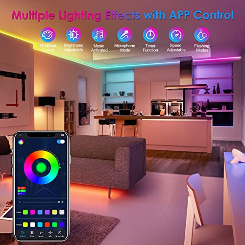 Hoteril Taśma LED, 6 m, Bluetooth, RGB, pilot zdalnego sterowania, sterowanie przez aplikację, funkcja timera, 16 milionów kolorów, 213 trybów stylu do domu, dekoracja TV, kuchni, sufitu, na imprezę - obrazek 8