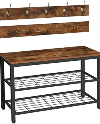 HOOBRO EBF07MT01 garderoba regał na buty, garderoba ścienna z 9 haczykami, industrialny design, do korytarza, wejścia, ciemnobrązowo-czarny