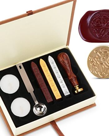 Absofine Zestaw do lakowania, pieczęci i wosk, styl vintage, z łyżką i świeczkami, w pudełku prezentowym