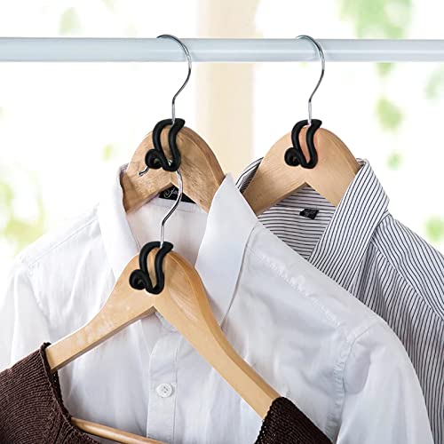 PANSYFEN 20 sztuk wieszaków na ubrania, mini wieszaki na ubrania, haczyki łączące, organizer na wieszaki na ubrania, z żywicy, oszczędność miejsca w szafie na ubrania (kolor czarny) - obrazek 4