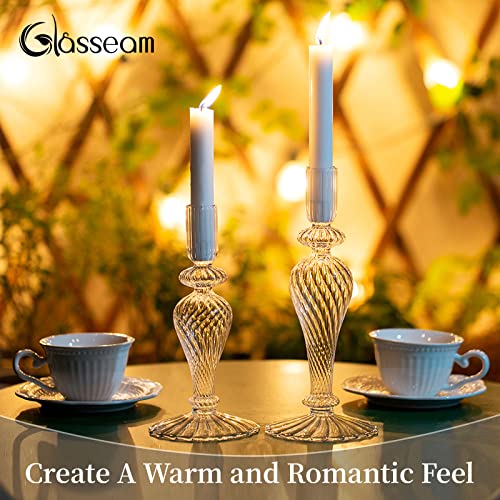 Świecznik uchwyt szklany gwintowany 2 szt. stożkowe świeczniki Boże Narodzenie Halloween Centrale dekoracje do wewnątrz na zewnątrz pasuje do 2 cm grubej świecy na ślub dom ogród biuro - obrazek 7