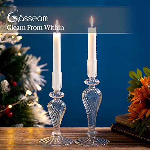 Świecznik uchwyt szklany gwintowany 2 szt. stożkowe świeczniki Boże Narodzenie Halloween Centrale dekoracje do wewnątrz na zewnątrz pasuje do 2 cm grubej świecy na ślub dom ogród biuro - obrazek 6