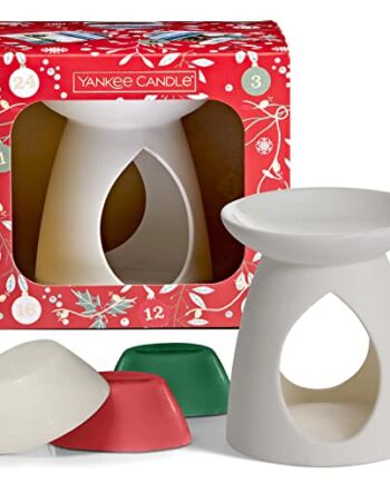 Yankee Candle zestaw upominkowy - 3 pachnące woski do topienia, 1 podgrzewacz i 1 bezwonna świeczka, kolekcja Countdown to Christmas