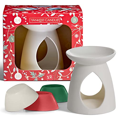 Yankee Candle zestaw upominkowy - 3 pachnące woski do topienia, 1 podgrzewacz i 1 bezwonna świeczka, kolekcja Countdown to Christmas