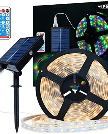 Solarna Taśma LED na Zewnątrz, 10m 560 LEDs Wodoszczelność IP67 Taśma LED, Ciepłe Białe Światła LED ze Zdalnym Panelem Sterowania Panelem Słonecznym, 2835 Światła Linowe SMD do Drzewek Ogrodowych Christmas Party Decor