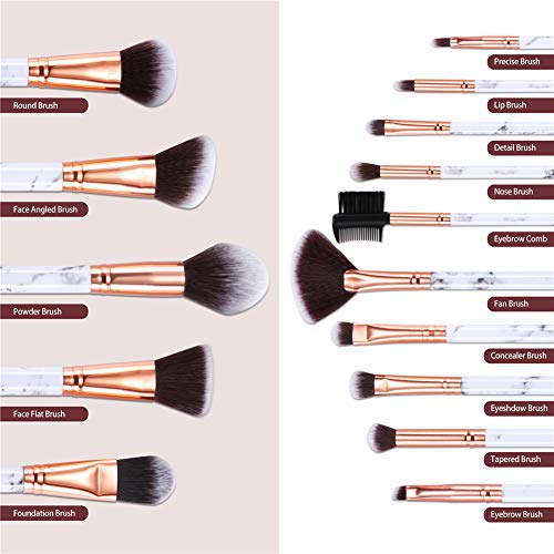 FILY DUAIU profesjonalne 15-częściowy zestaw pędzli do makijażu, z marmuru, do podkładu, korektora i cieni do powiek, w eleganckim pudełku prezentowym z marmurowego wiaderka. - obrazek 5