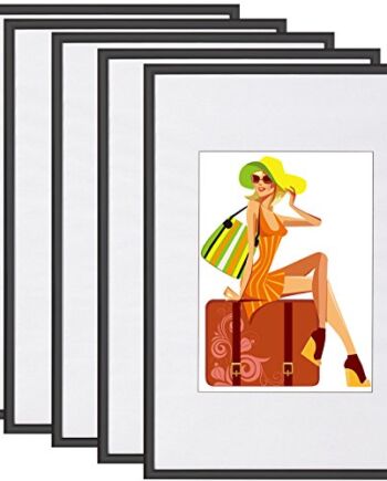 WOLTU BR9859sz-5 ramka na zdjęcia z passe-partout, ramka z tworzywa sztucznego, szklany front, czarna, 15 x 20 cm