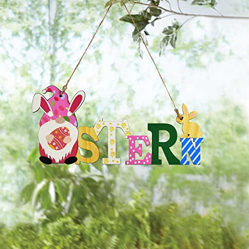 COLEESON 2 sztuki drewnianych zajączków, kolorowe zawieszki wielkanocne, zajączek wielkanocny, dekoracja wielkanocna, prezent do domu, na Wielkanoc, imprezę, drzwi, okno, dekoracja - obrazek 3