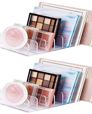 AMANMAN Paleta cieni do powiek, organizer do makijażu, przezroczysty, akrylowy, półka, z 7 przegródkami, kompaktowa, organizer na kosmetyki, taca, na cienie do powiek, puder, uchwyt na róż, 2 szt