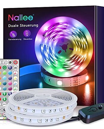 Nallee taśma LED RGB 5050, 30 m, synchronizacja z muzyką, łańcuch świetlny LED z 44 przyciskami, pilot zdalnego sterowania na podczerwień, do domu, sypialni, kuchni, na imprezę (2 x 15 m)
