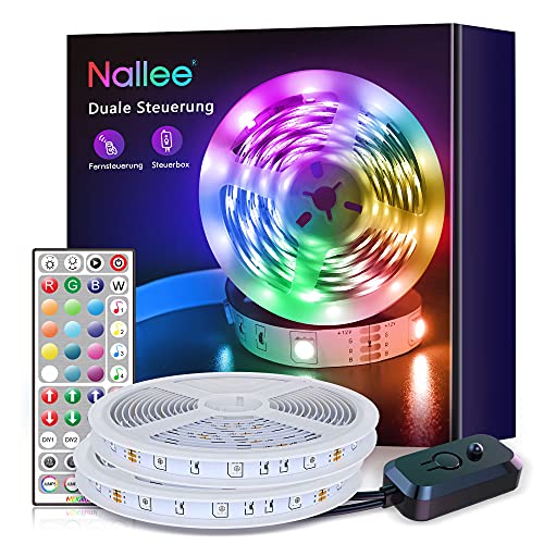 Nallee taśma LED RGB 5050, 30 m, synchronizacja z muzyką, łańcuch świetlny LED z 44 przyciskami, pilot zdalnego sterowania na podczerwień, do domu, sypialni, kuchni, na imprezę (2 x 15 m)