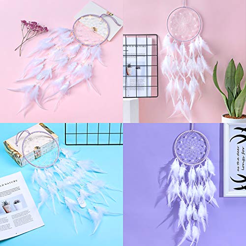 Hongyans Łapacz snów z oświetleniem LED, ręcznie wykonany, łapacz snów z piórami, dekoracja do sypialni, na wesele, ozdoba na ścianę, ornament, dla dziewczynek, dzieci, prezent - obrazek 3