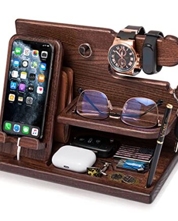 Drewniany telefon stacja dokująca uchwyt na klucze portfel stojak zega