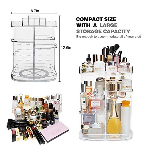 AMEITECH Organizer do makijażu, regulowany, obracający się o 360 stopni na kosmetyki do przechowywania karuzeli, stojak do przechowywania z 5 warstwami o dużej pojemności, idealny do toaletki blatu, kwadratowy - obrazek 8