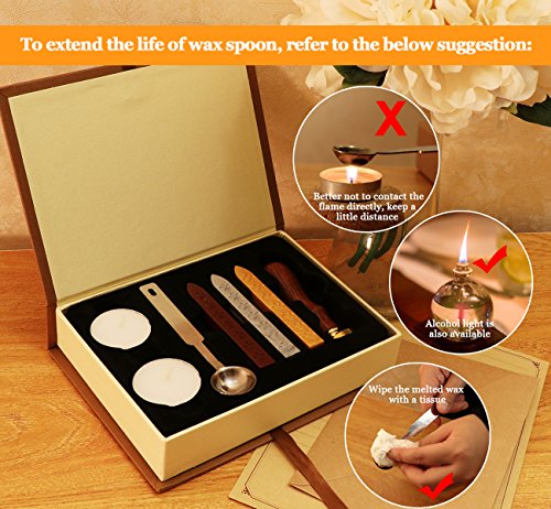 Absofine Zestaw do lakowania, pieczęci i wosk, styl vintage, z łyżką i świeczkami, w pudełku prezentowym - obrazek 6