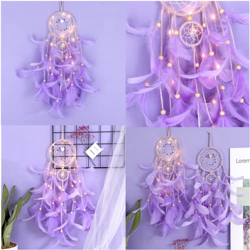 Deyiis Łapacz snów, Dream Catcher, łapacz snów, dekoracja ścienna, łapacz snów z oświetleniem LED, ręcznie wykonany, łapacz snów z perłami, styl boho, sztuka ścienna do sypialni - obrazek 5