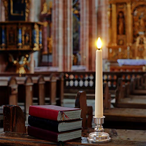 Ymenow Świece okienne, 6 szt. zasilane na baterie, bezpłomieniowe migoczące świeczki LED z pilotem zdalnego sterowania, timer, srebrny świecznik i knot 3D, bateria na kolację, do domu, na wesele dekoracja - obrazek 7