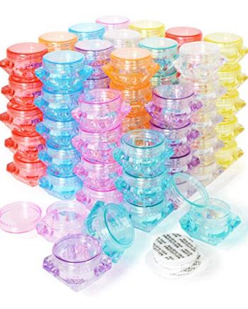 PUDSIRN 80 szt. 3 ml / 5 ml na próbki puste pojemniki na kosmetyki, małe plastikowe słoiki w kształcie diamentu z 8 mini szpatułką do cieni do powiek, balsam do ust, kremowy balsam (8 kolorów), Przezroczysty, różowy, czerwony, pomarańczowy, żółty, niebieski, zielony, fioletowy, 3g
