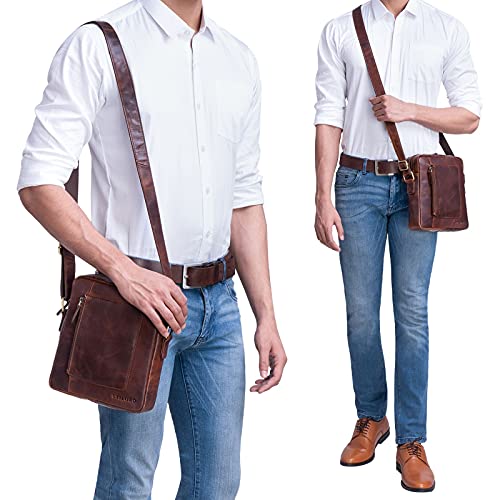 STILORD 'Ashton' Saszetka Skórzana Mêska Vintage Torba na ramiê Crossbody Bag Ma³a mêska torba na ramiê Vintage skórzana Prawdziwa skóra, Kolor:florida - br±zowy - obrazek 6