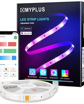 MYPLUS Taśma LED 5 m, Bluetooth RGB LED, zmiana kolorów i synchronizacja muzyki, sterowanie za pomocą aplikacji, zmiana kolorów, listwa LED do domu, kuchni, sypialni, tryb scenerii