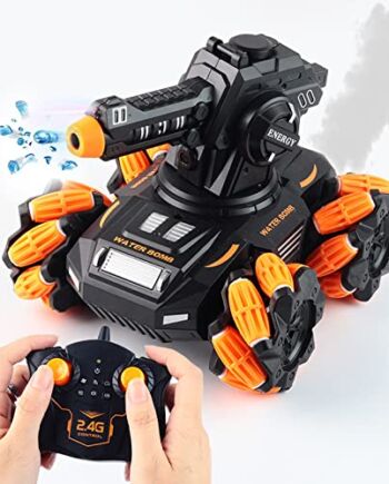 OBEST 2,4 G RC czołg zdalnie sterowany samochód zdalnie sterowany czołg bojowy do użytku na zewnątrz, samochód RC Car Auto obracany o 360°, boczny nawijanie, strzelanie bomby wodne, muzyka i LED, zabawka dla dzieci