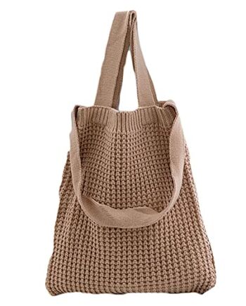 MuYuYing Damska plażowa ręcznie tkana wełniana torba na jedno ramię torba typu bucket fashion