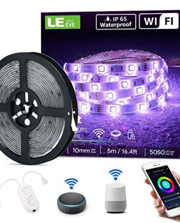 LE Taśma LED Smart 5 m, RGB LED, WiFi, IP65, wodoszczelna taśma Wi-Fi, super jasna 5050, samoprzylepna taśma świetlna, [tylko 2,4 GHz] łańcuch świetlny, listwa kompatybilna z Alexa, App, Google Home