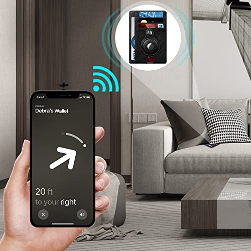 SITHON Portfel z etui do AirTag, wysokiej jakości sztuczna skóra, etui na karty kredytowe z funkcją ochrony przed odczytem RFID, portfel przedni, etui na karty, portfel dla mężczyzn i kobiet,, czarny - obrazek 7