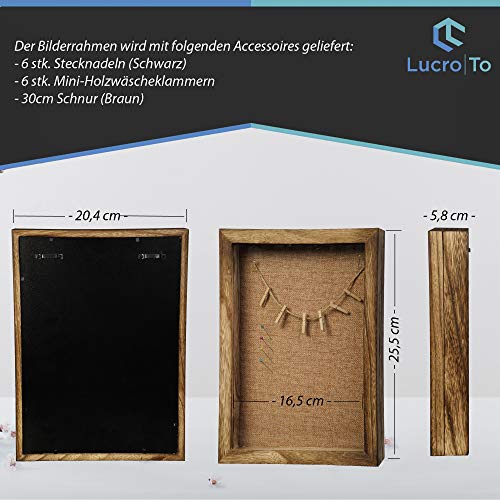 LucroTo Drewniana ramka na zdjęcia 3D do napełniania brązowa (20,3 x 25,4 x 5,7 cm) I wszechstronne zastosowanie jako prezent pieniężny lub prezent ślubny wraz z akcesoriami - obrazek 3