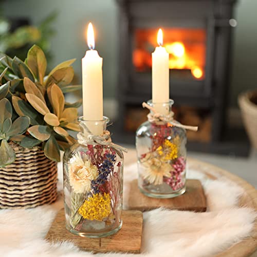Szklany świecznik z suszonymi kwiatami, zestaw 2 świeczników, dekoracj - obrazek 8