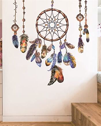 TROYSINC Tatuaż ścienny, łapacz snów, naklejka ścienna, łapacz snów, obraz ścienny, naklejka, dekoracja ścienna do sypialni, pokoju dziecięcego (styl C)