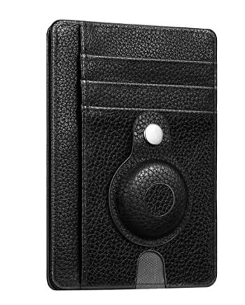 SITHON Portfel z etui do AirTag, wysokiej jakości sztuczna skóra, etui na karty kredytowe z funkcją ochrony przed odczytem RFID, portfel przedni, etui na karty, portfel dla mężczyzn i kobiet,, czarny