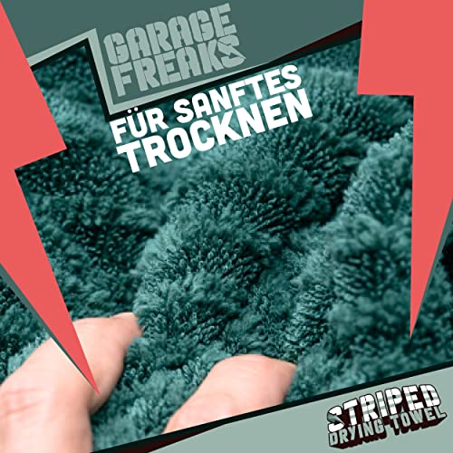 Garage Freaks - Striped Drying Towel - XL sucha ściereczka 50 x 80 cm, 1300 g/m², jasnozielona - bardzo chłonna, hybrydowa ściereczka do osuszania - wysycha samochód, motocykl i rower - obrazek 8