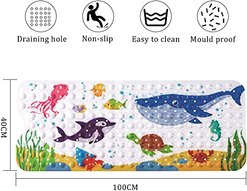 Antypoślizgowa mata do wanny premium dla dzieci. Bezzapachowy mata antypoślizgowa Iduna. Bardzo długa mata do wanny 100 x 40 cm z dziecięcymi motywami - obrazek 2