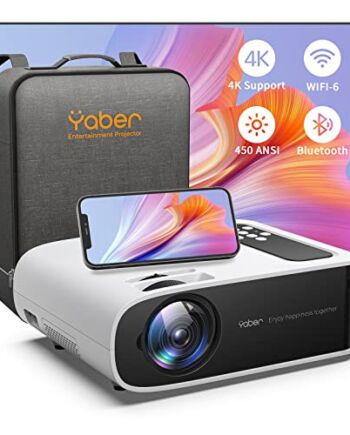YABER 450ANSI projektor do kina domowego WiFi 6 Bluetooth, YABER 450ANSI Full HD 1080p, projektor kina domowego z korekcją trapezoidalną 4P, obsługa 4K i 50% zoom, kompatybilny z TV Stick/smartfonem/laptopem/PS5/HDMI/DVD