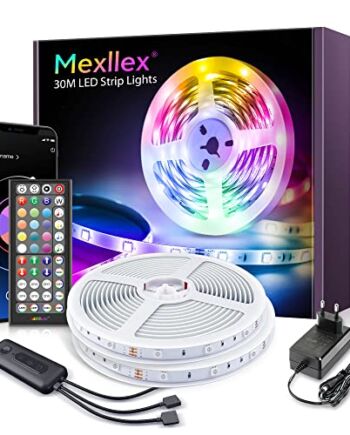 Taśma LED 30 m, Bluetooth LED, RGB, zmiana kolorów, 30 m, sterowanie za pomocą aplikacji, 16 mln kolorów, pilot zdalnego sterowania, synchronizacja z muzyką, taśma LED do sypialni, TV, domu, szafy