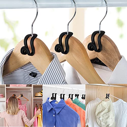 PANSYFEN 20 sztuk wieszaków na ubrania, mini wieszaki na ubrania, haczyki łączące, organizer na wieszaki na ubrania, z żywicy, oszczędność miejsca w szafie na ubrania (kolor czarny) - obrazek 6