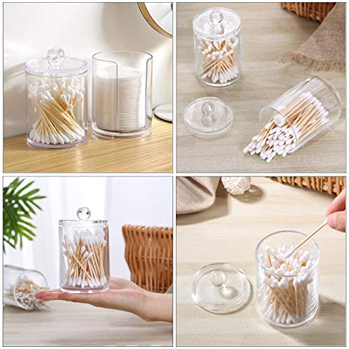 YKSVTNMU Pojemnik na waciki waciki kosmetyczne, pojemnik akrylowy, pojemnik na waciki, organizer na kosmetyki, przezroczysty, okrągły pojemnik z pokrywką, na kulki z waty, waciki, waciki - obrazek 3
