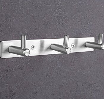 Gedotec Garderoba ścienna do korytarza - kuchnia - panel | 1 sztuka - listwa z haczykami stal szlachetna matowa | MOON | listwa na wieszaki na ubrania z 3 hakami | wieszak ścienny do przykręcenia | listwa garderobiana z materiałem mocującym