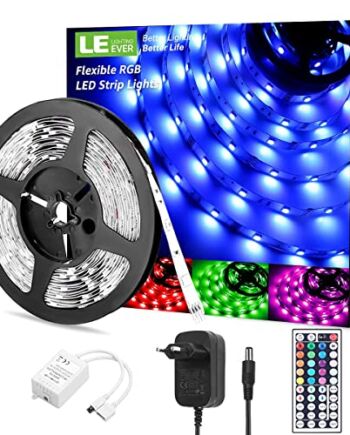 LE Taśma LED, 5 m RGB, taśma LED samoprzylepna, łańcuch świetlny LED z zasilaczem, ściemniana taśma świetlna LED IP20, jasna listwa LED z pilotem zdalnego sterowania, do domu, na imprezę, do kuchni