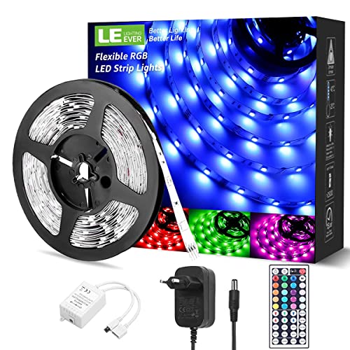 LE Taśma LED, 5 m RGB, taśma LED samoprzylepna, łańcuch świetlny LED z zasilaczem, ściemniana taśma świetlna LED IP20, jasna listwa LED z pilotem zdalnego sterowania, do domu, na imprezę, do kuchni