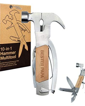 Gadget Storm Hammer Multitool, 10-częściowy zestaw narzędzi wielofunkcyjnych z grawerunkiem "Bester Papa", ze stali nierdzewnej, narzędzie kieszonkowe, prezent na Dzień Ojca